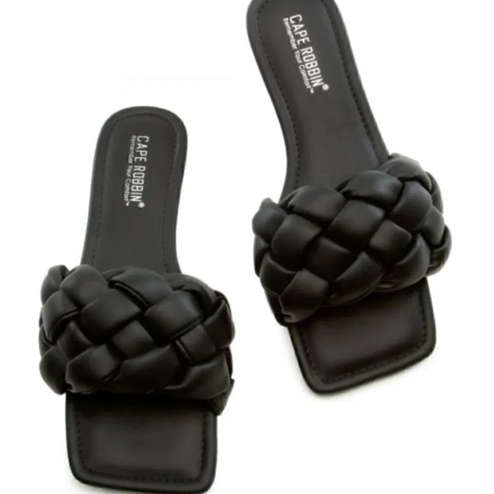Cape Robbin black puffy braided slides Vagabond they run small NIB